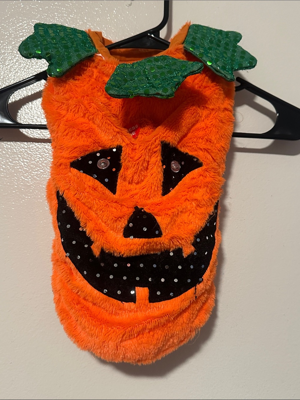 Halloween Pumpkin Plush pet  Costume - Orange with Green Leaf Accent